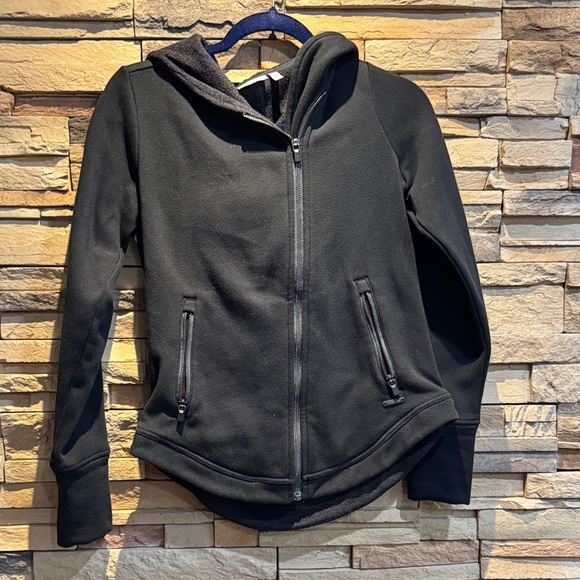 Athleta Women's Black Fleece Jacket w Hood XS - Picture 1 of 6